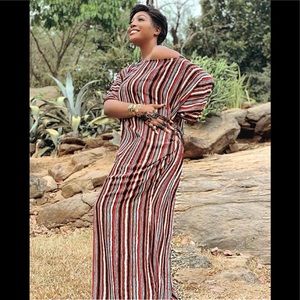 Custom made stripped - off the shoulder bubu dress